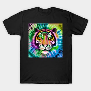 Tie-Dye Tiger Head Painting T-Shirt